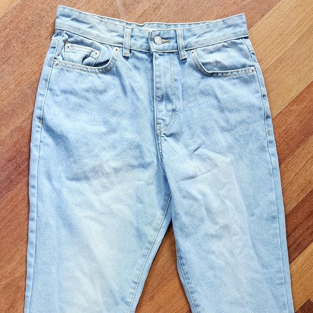 Nasty Gal Super Pale Wash Daya Straight Stretch Leg Jeans Size Petite 2 View 3